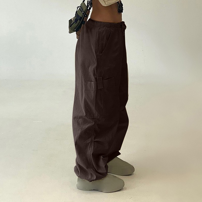 Women Low Waist Cargo Pants Casual Solid Vintage Baggy Jogger Relaxed Cinch Pant