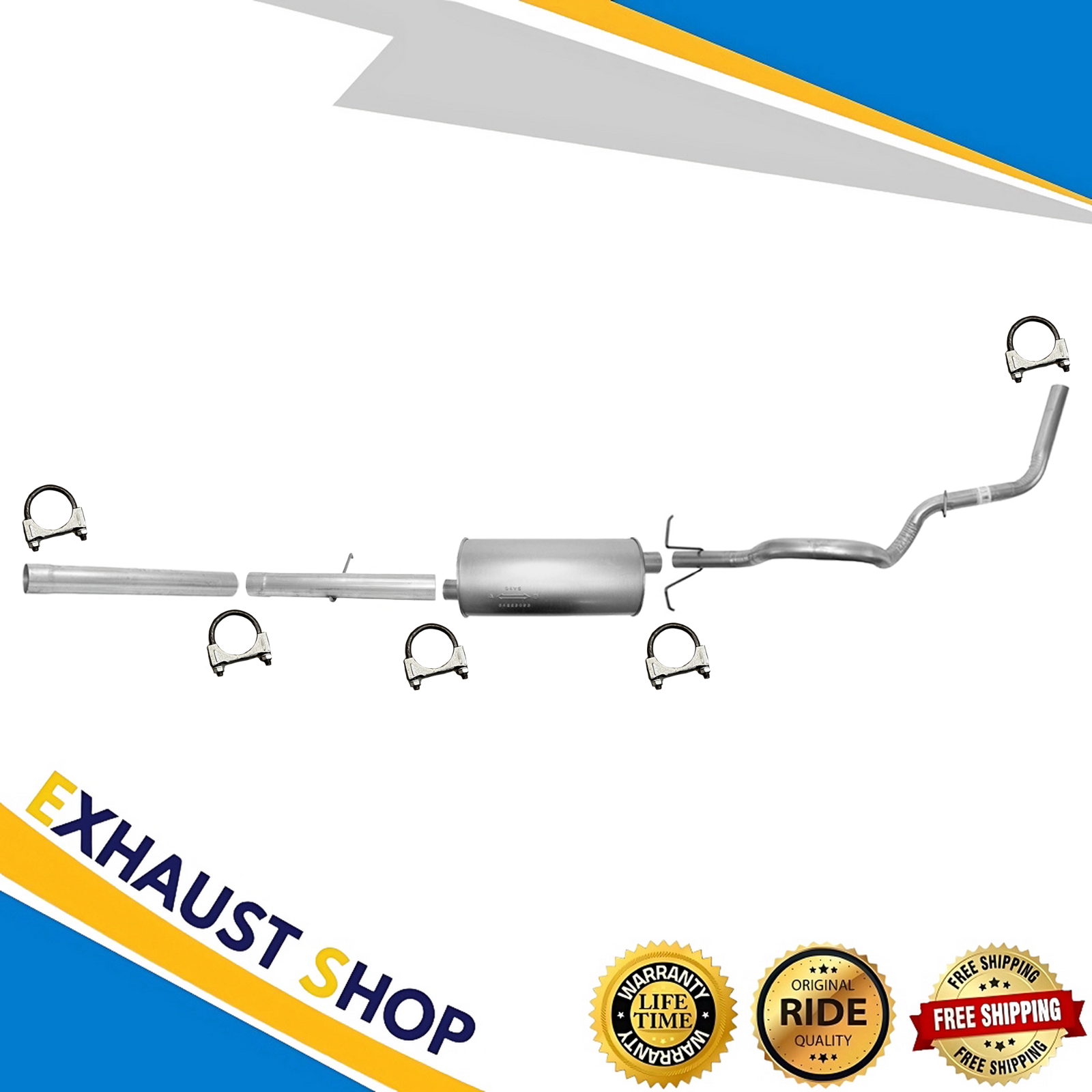 Rear Pipes +Muffler +Tail pipe For 1998-2001 Ford F-150 4.6L|5.4L 139"WB|4WD|RWD