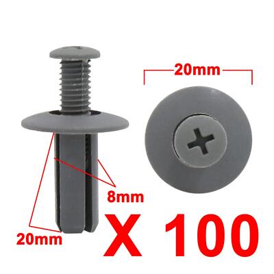 100 Pcs 8mm Hole Gray Plastic Rivets Trim Panel Fastener Push Clips for Car Auto