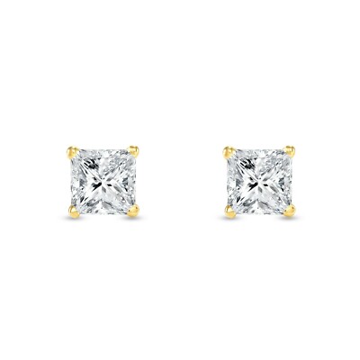 Pre-owned Shine Brite With A Diamond 4 Ct Princess Cut Earrings Studs Real Solid 14k Yellow Gold Push Back Basket In White/colorless
