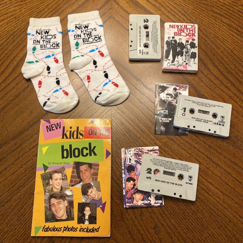 New Kids On The Block Swag Lot! NKOTB Cassette Tapes Socks Book