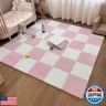 Typutomi 10pcs Plush Puzzle Foam Floor Mat, Soft Fluffy Interlocking Square Foam Tiles Area Rugs Carpet for Parlor Bedroom Decoration(11.8x11.8in, Pink and White)