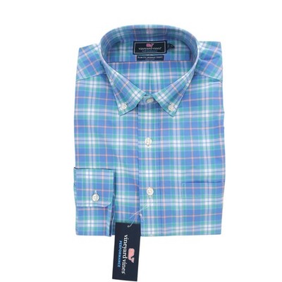 NWT VINEYARD VINES Performance Murray Slim Fit Shirt Marine Blanchard Plaid MED