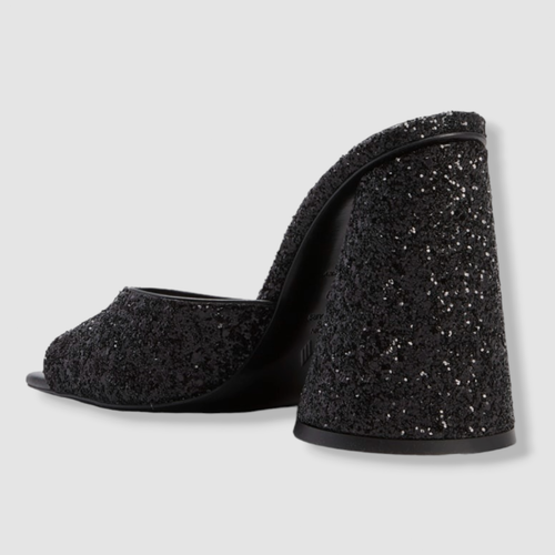 Pre-owned Attico $950 The  Women's Black Luz Glitter Mule Sandal Shoes Size 37 Eu/7 Us