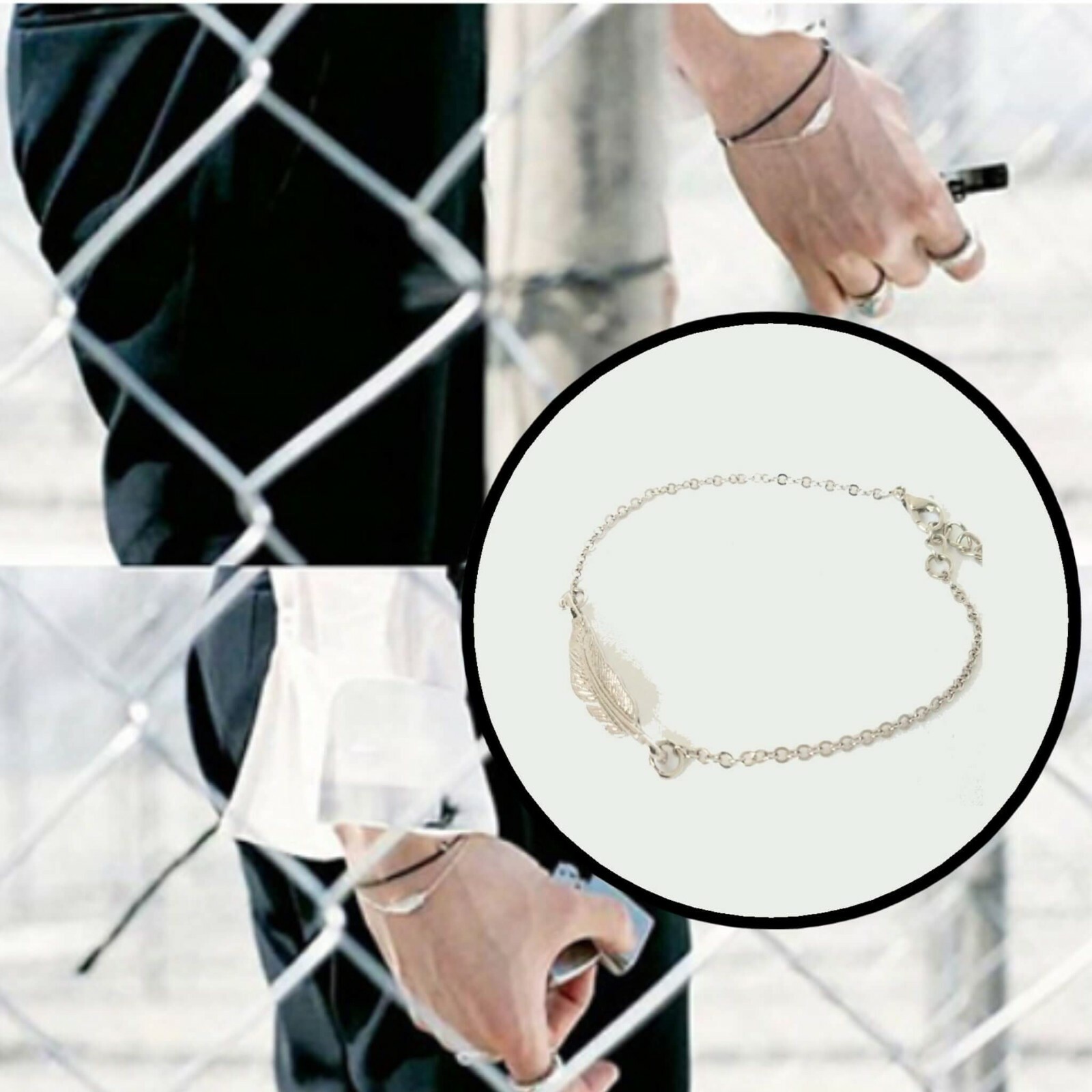 KPOP Idol BTS V Taehyung Silver Leaf Chain Bracelet | eBay