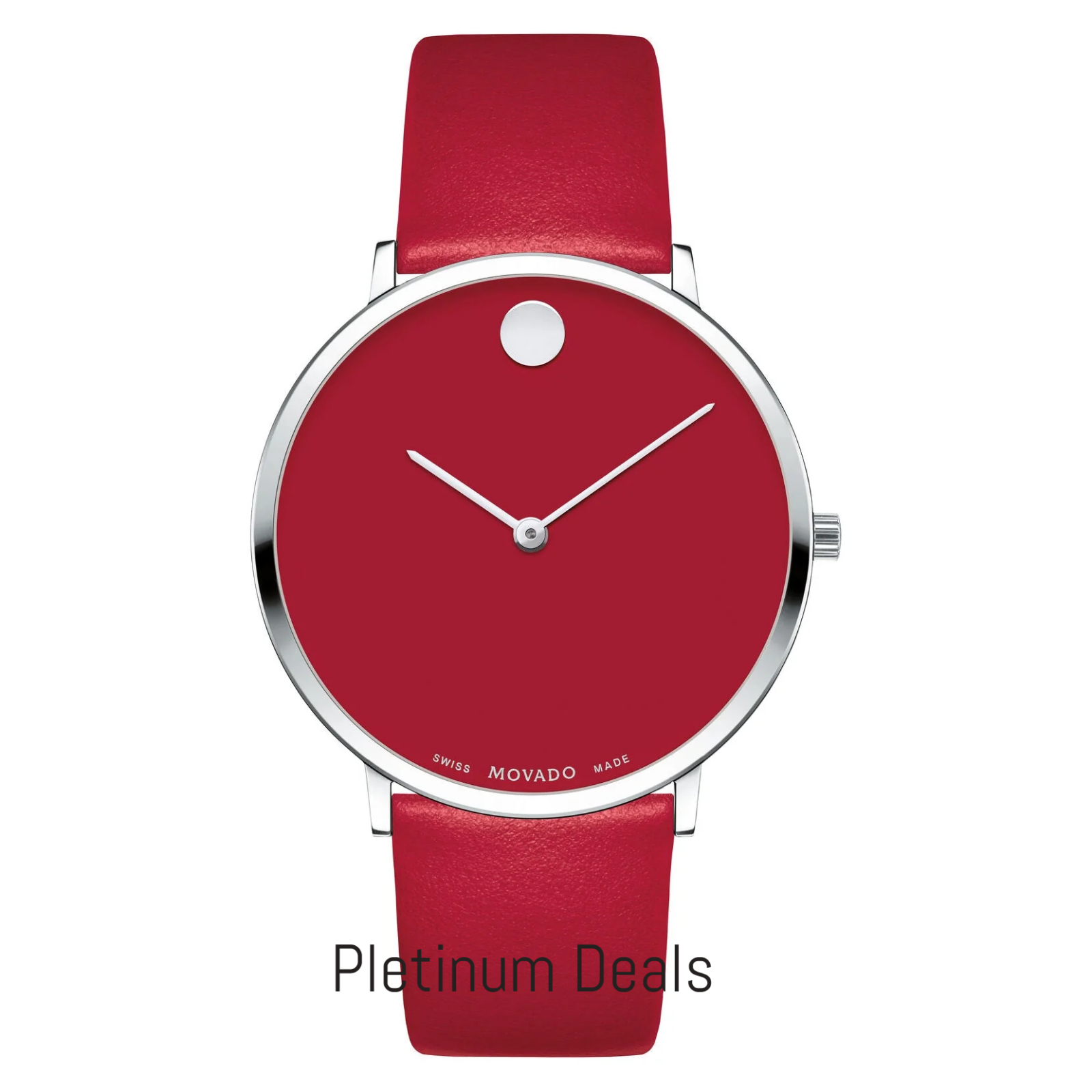 Pre-owned Movado Swiss Modern Red Dial & Red Leather Strap Slim Watch