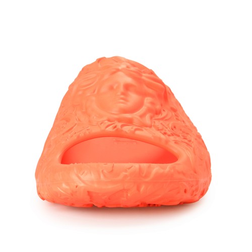 Pre-owned Versace Men's Orange Baroque Medusa Head Embossed Pool Slide Flip Flops Shoes