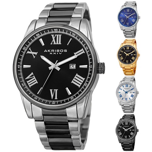 Men'S Akribos Xxiv Ak936 Sunray Dial Date Stainless Steel Bracelet Watch