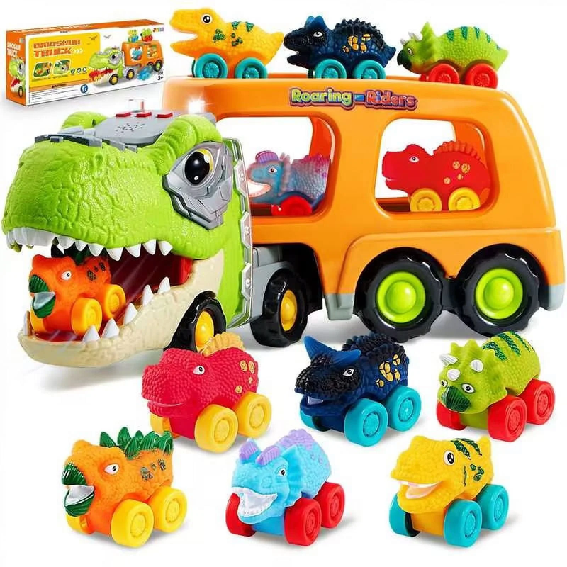 Dinosaur Carrier Truck with 6 Rubber Cars - Ideal Birthday Gift for Toddlers