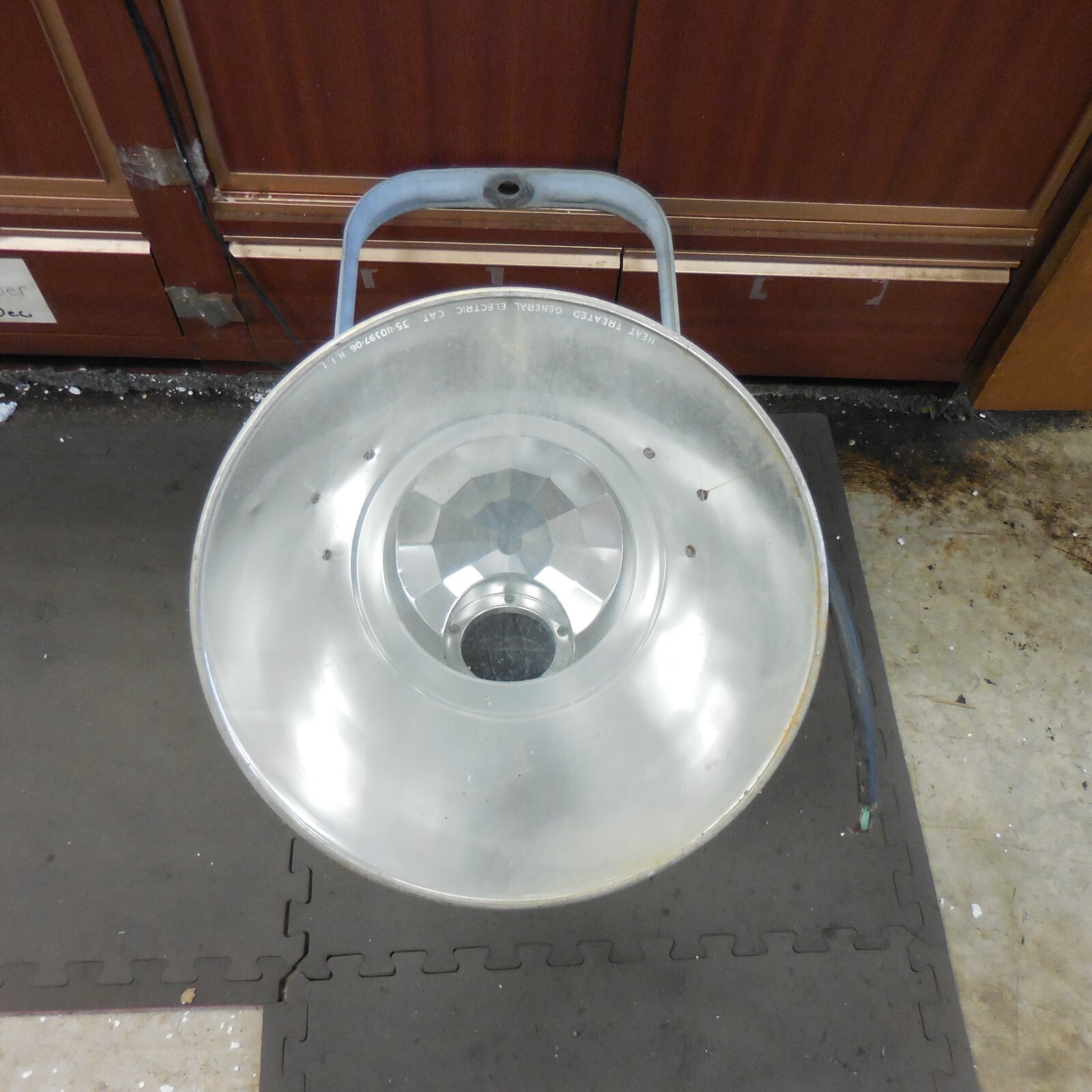 Vintage GE Industrial Light Fixture, Aluminum w/ Glass Lens