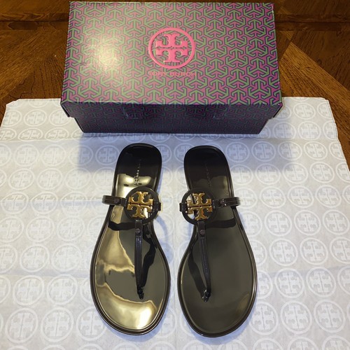 NIB Tory Burch Mini Miller Jelly Thong Sandal Coco/Gold Size