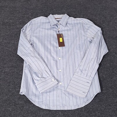 NWT Perry Ellis Button Up Shirt Mens Medium Blue Striped long Sleeve French Cuff