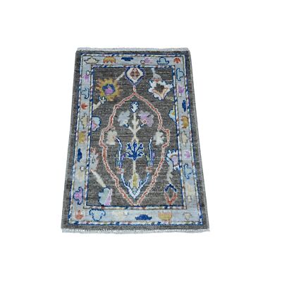 2'x3'1'' Scorpion Gray Soft Wool Weft Angora Oushak Mat Oriental Rug R89632