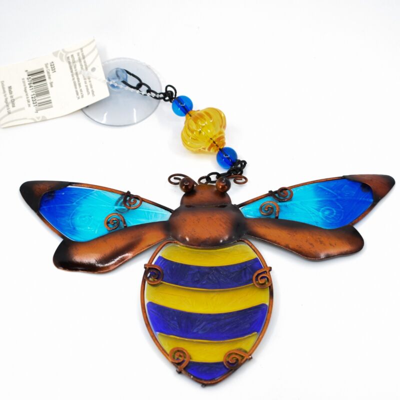 Regal Cute Bumblebee Handcrafted Metal & Painted Glass Sun Catcher Yard Ornament