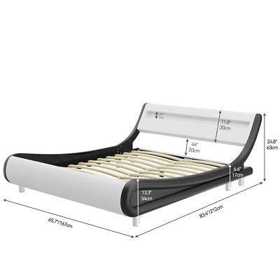 Queen/King Size Bed Frame Led Upholstered Platform w/ Adjustable Headboard