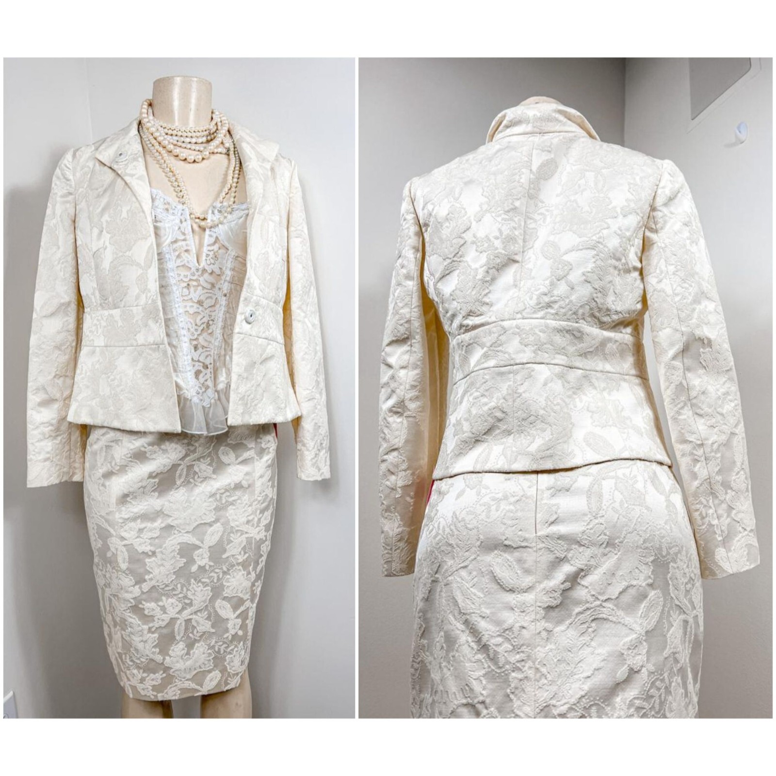 VALENTINO GARAVANI Roma White Floral Printed Sequin Skirt