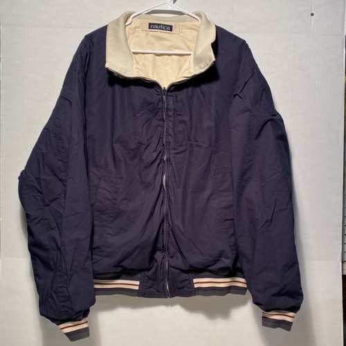 に*た様 90s nautica short wool bomber jacke Vintage Nautica Reversible Zip Up Bomber Jacket Tan Navy
