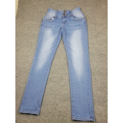 Bamboo Jeans Womens High Waisted Skinny Jeans Light Wash Triple Button Blue 24
