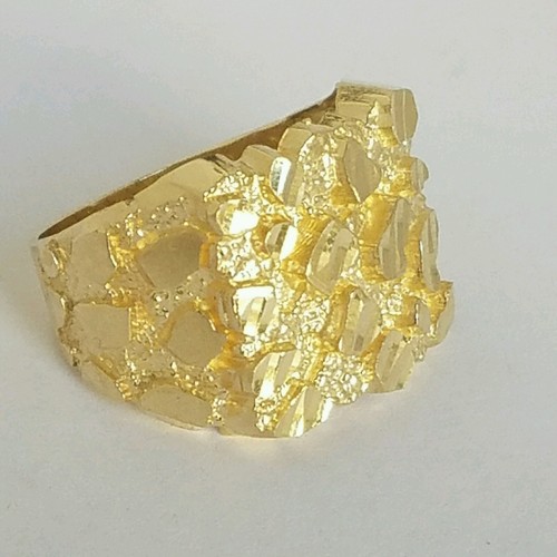 Pre-owned Handmade Big Men's 10k Yellow Gold Nugget Ring Size 9 10 11 12 In White