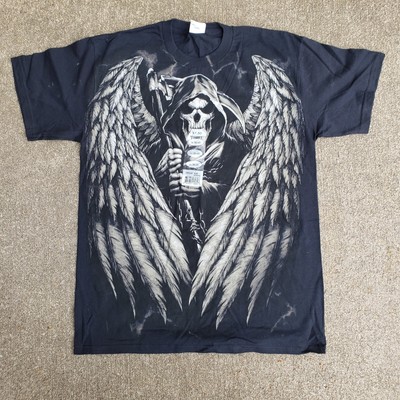 Grim Reaper w/ Wings & Scythe Angel of Death Horror Skeleton Shirt Medium New