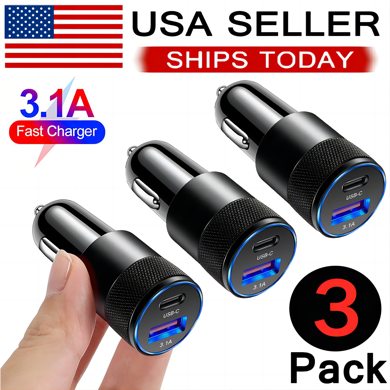 3Pack 2 Port PD USB-C Fast Charging Car Charger Adapter For 