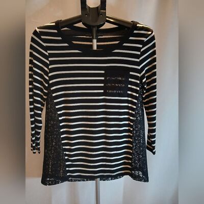 Cable & Gauge Black and White 3/4 Sleeve Blouse Size S