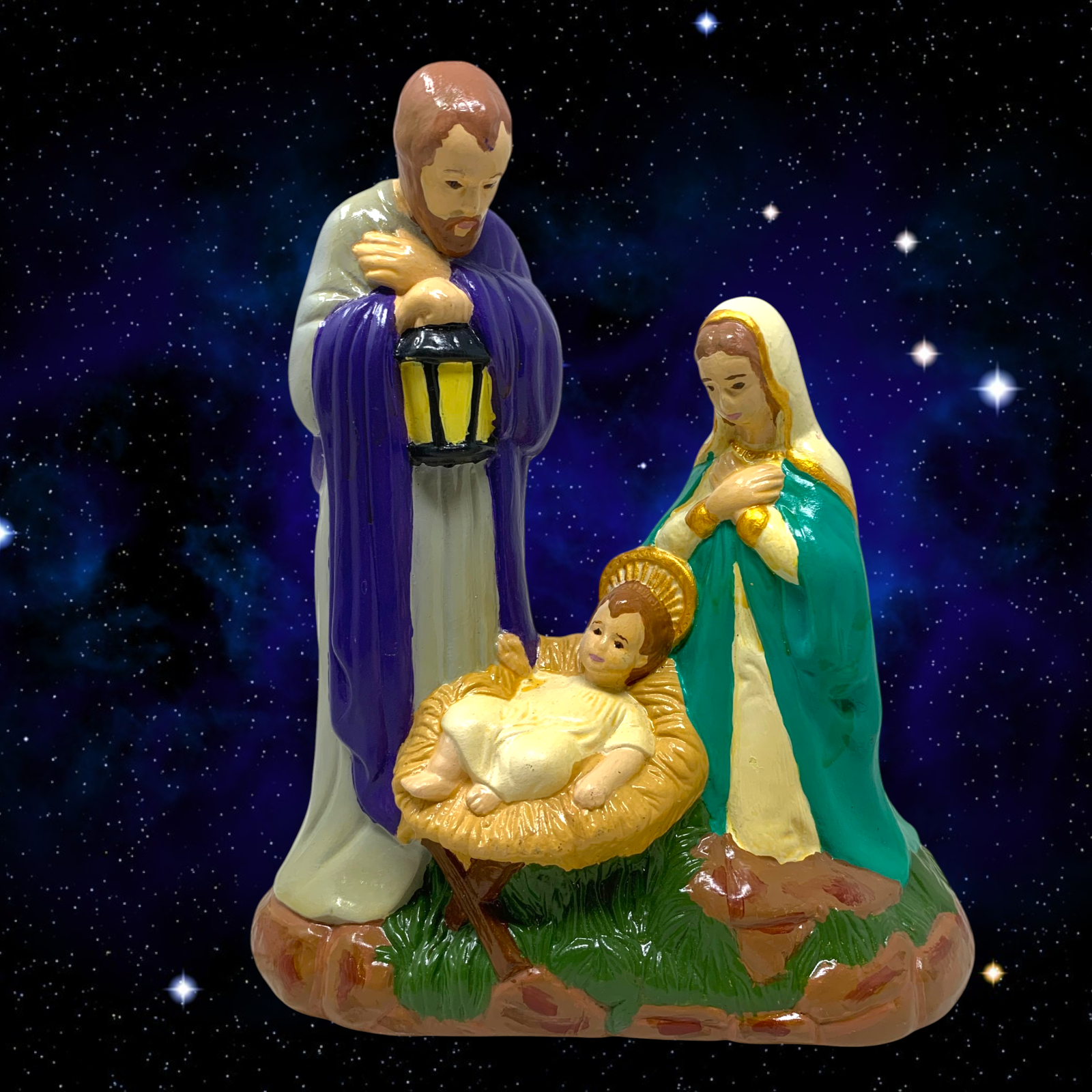 Vintage Holy Family Nativity Light Porcelain Christmas Jesus Manger TV Lamp