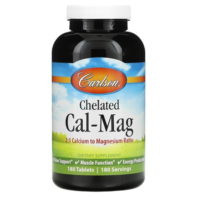 Carlson Labs Chelate Cal-Mag 180 таблеток без глютена, без консервантов,