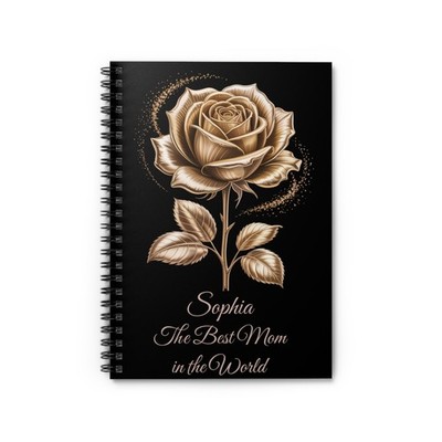 Personalized Gold Rose Notebook Custom Name Message Black Spiral Journal Gift