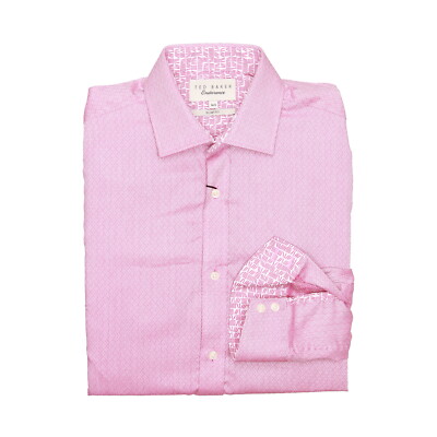 Ted Baker Endurance Driss Mens Slim Fit Geometric Button Down Shirt (14.5, Red)