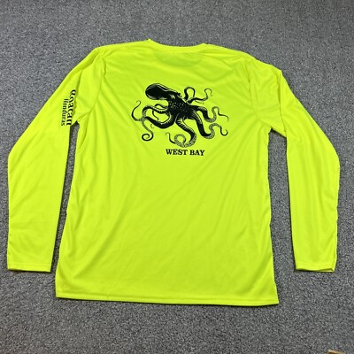 Roatan Honduras Long Sleeve Neon Yellow TShirt Mens Sz 2xl Octopus Print Fishing
