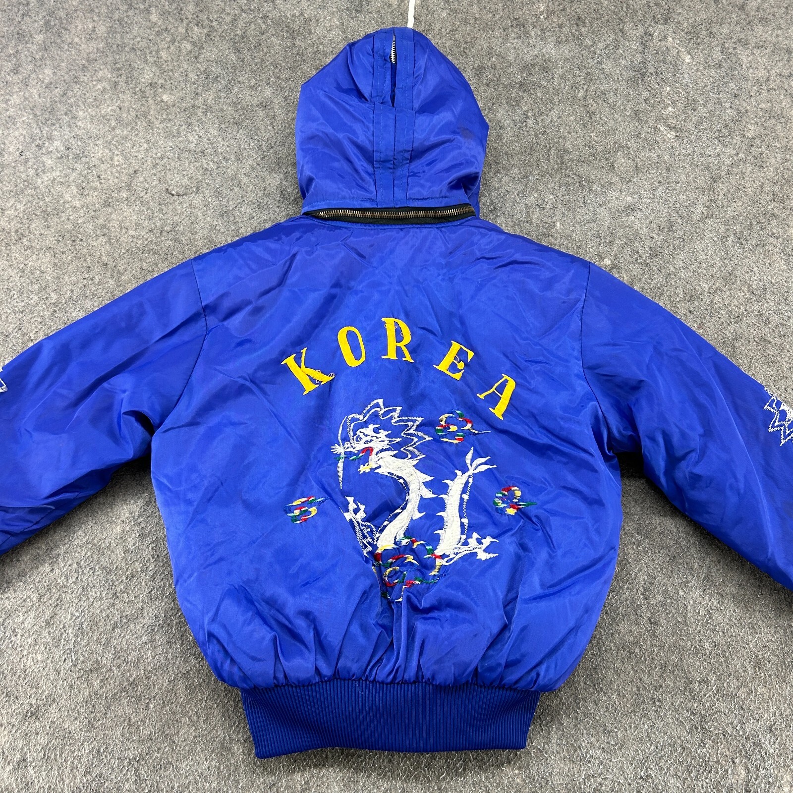 VINTAGE Souvenir Jacket Youth Boys XL Blue Korea Dragon