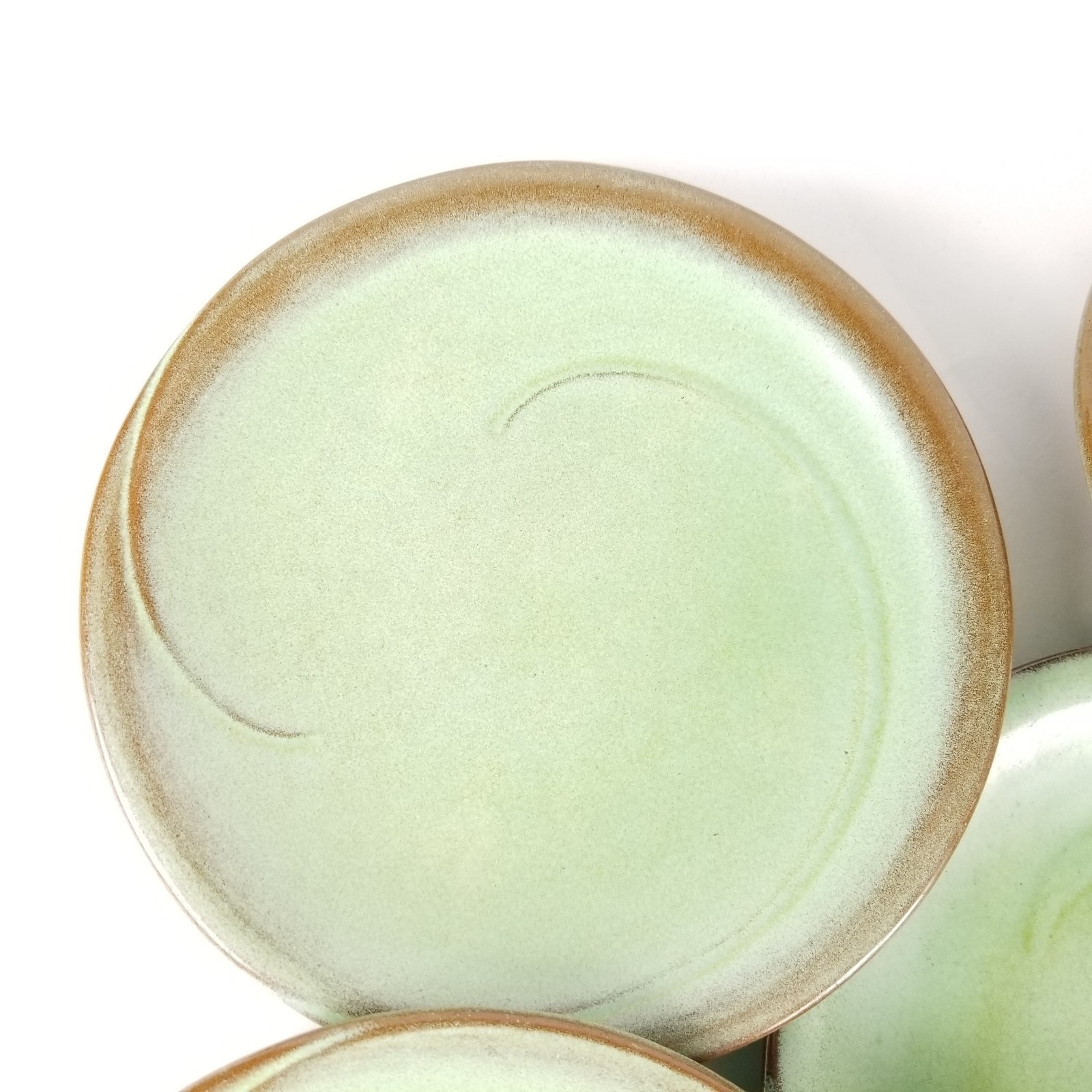 Frankoma 4G Lazy Bones Salad Plates Prairie Green  Brown 7 in Vintage Lot of 6