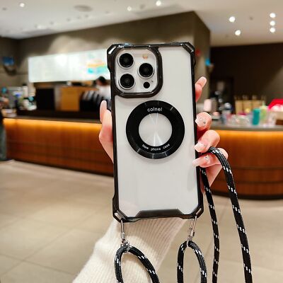For iPhone 16 Pro Max 15 14 13 12 11 XR Magnetic Case with Detachable Lanyard
