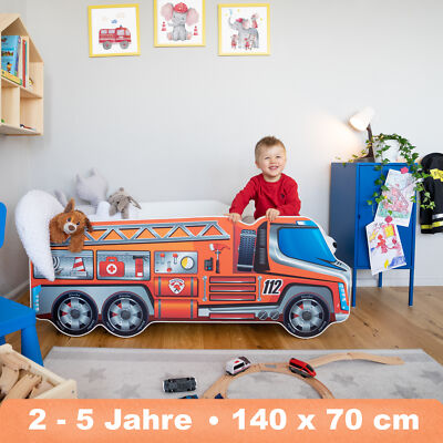 Autobett LKW Feuerwehr 70x140 Renn Spiel Kinderbett mit Matratze und Lattenrost