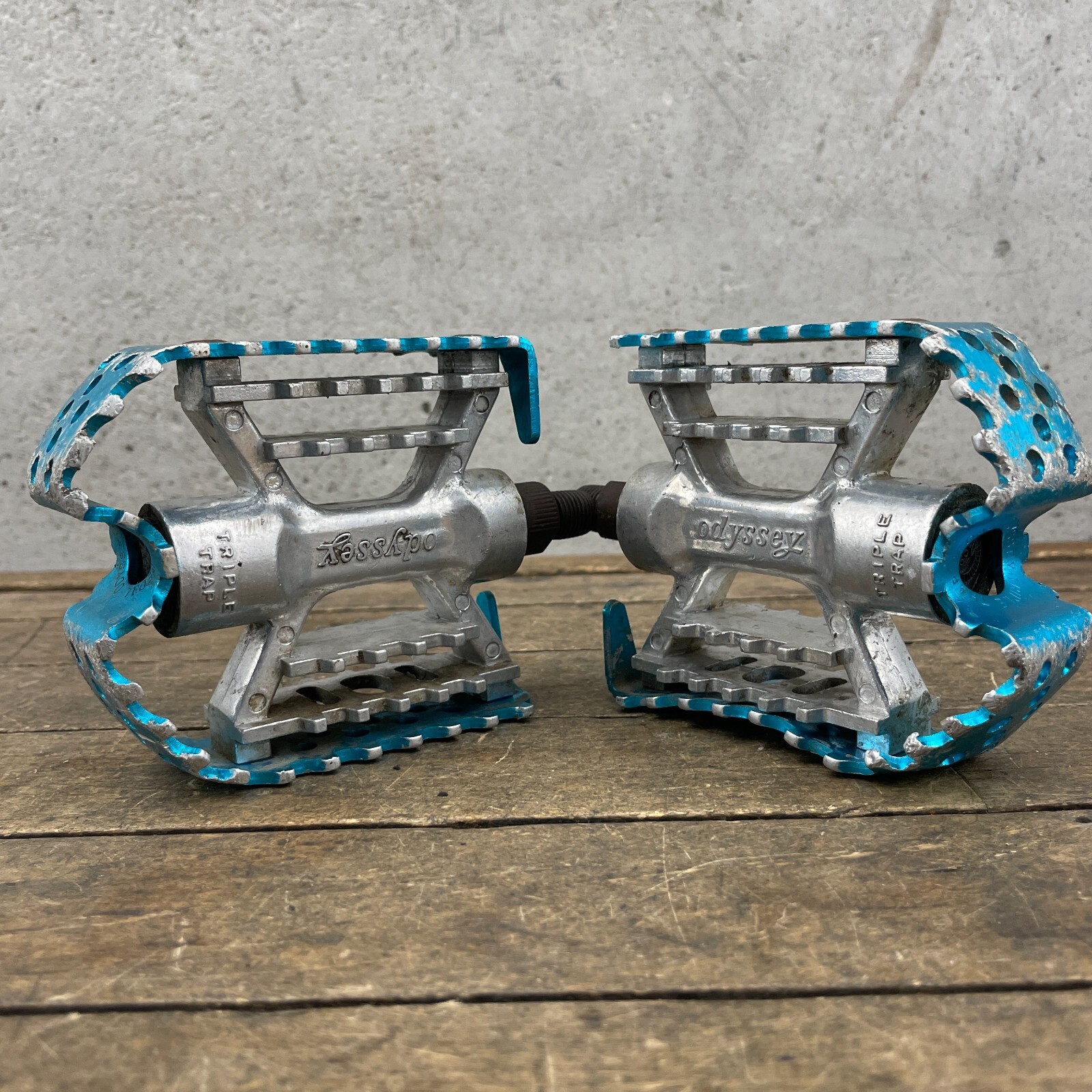 1995 Odyssey Pedals Triple Trap Old School BMX  1/2 in MTB 95 Turquoise Blue