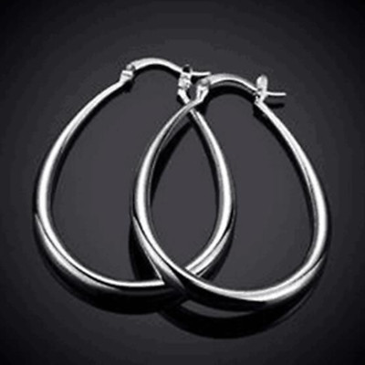 Smooth Oval Loop Earrings Large Sterling Silver