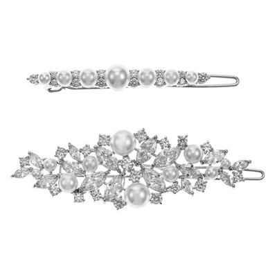 Believe by Brilliance Fine Silver Plated Cubic Zirconia Barrettes, 2 Pieces