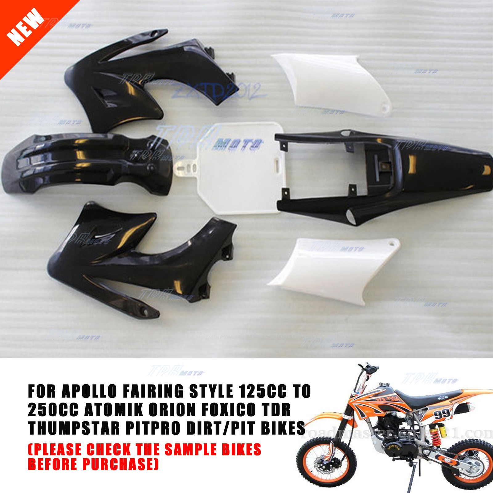 APOLLO BLACK PLASTIC/FAIRING 4 DIRT/PIT BIKE 125/200CC for