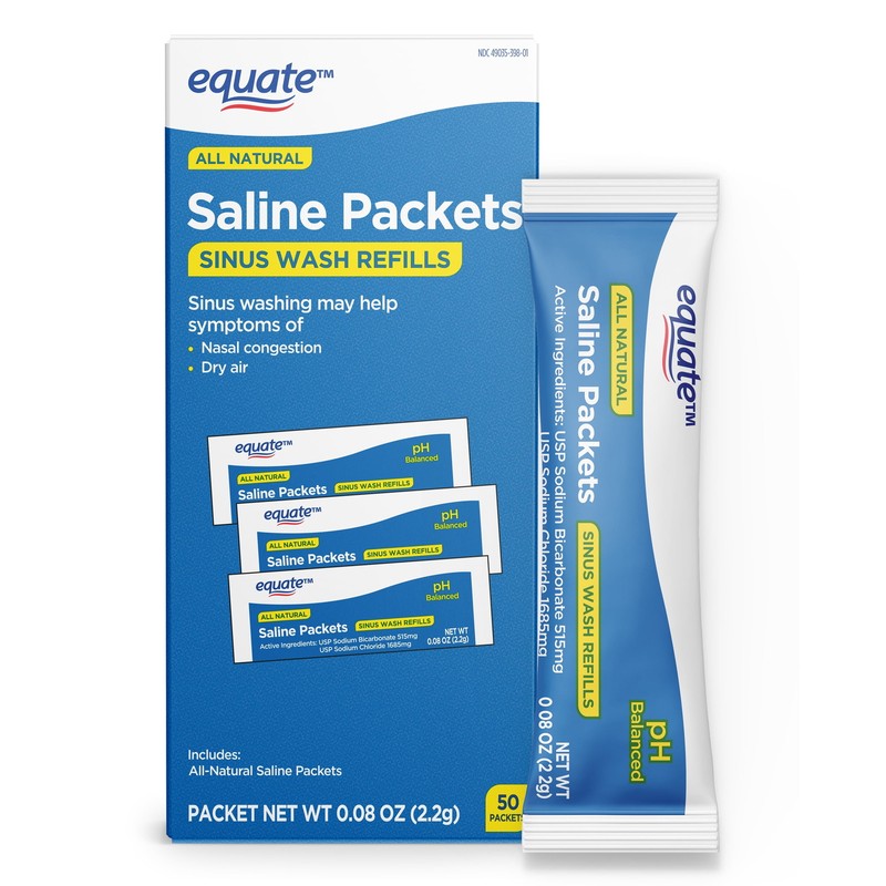 Equate Natural Saline Powder Packets Sinus Wash Refills 50 Count
