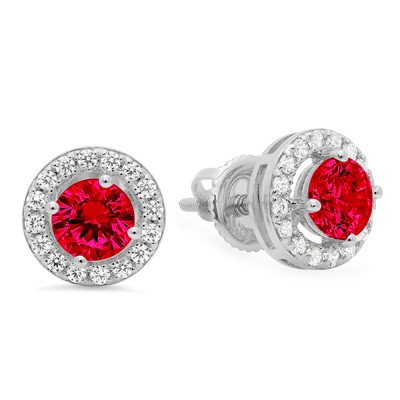 Pre-owned Pucci 1.6 Round Cut Vvs1 Halo Red Simulated Ruby Designer Stud Earrings 14k White Gold