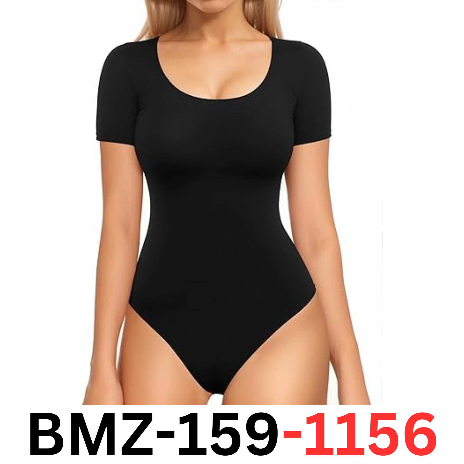 MANGOPOP Women Double Lined Short Sleeve Scoop Neck Thong Bodysuit Tops, Black L
