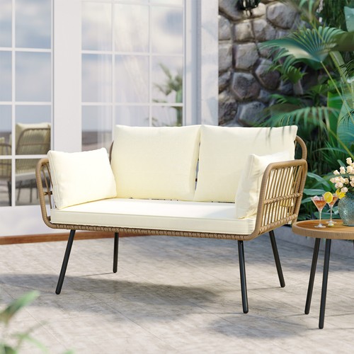Outdoor Patio Sofa Loveseat Sofa PE Wicker Sofa Furniture High Back with Cushion
