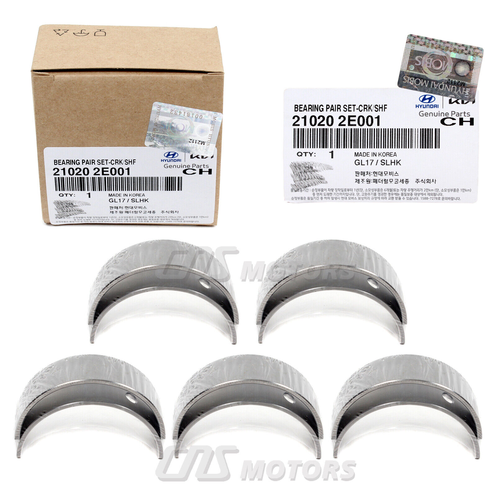 GENUINE 15-23 Hyundai Kia 1.8L 2.0L for Crankshaft Main Bearings 5PCS 210202E001 GENUINE 15-23 Hyundai Kia 1.8L 2.0L for Crankshaft Main Bearings 5PCS 210202E001