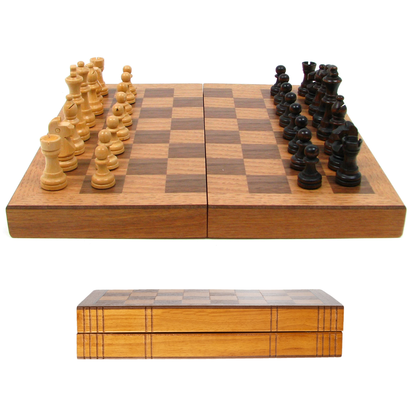 Book-Style Folding Solid Wood Chess Set with Interior Storage