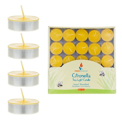Mega Candles - Citronella Scented Tea Light Candles - Yellow, Set of 100