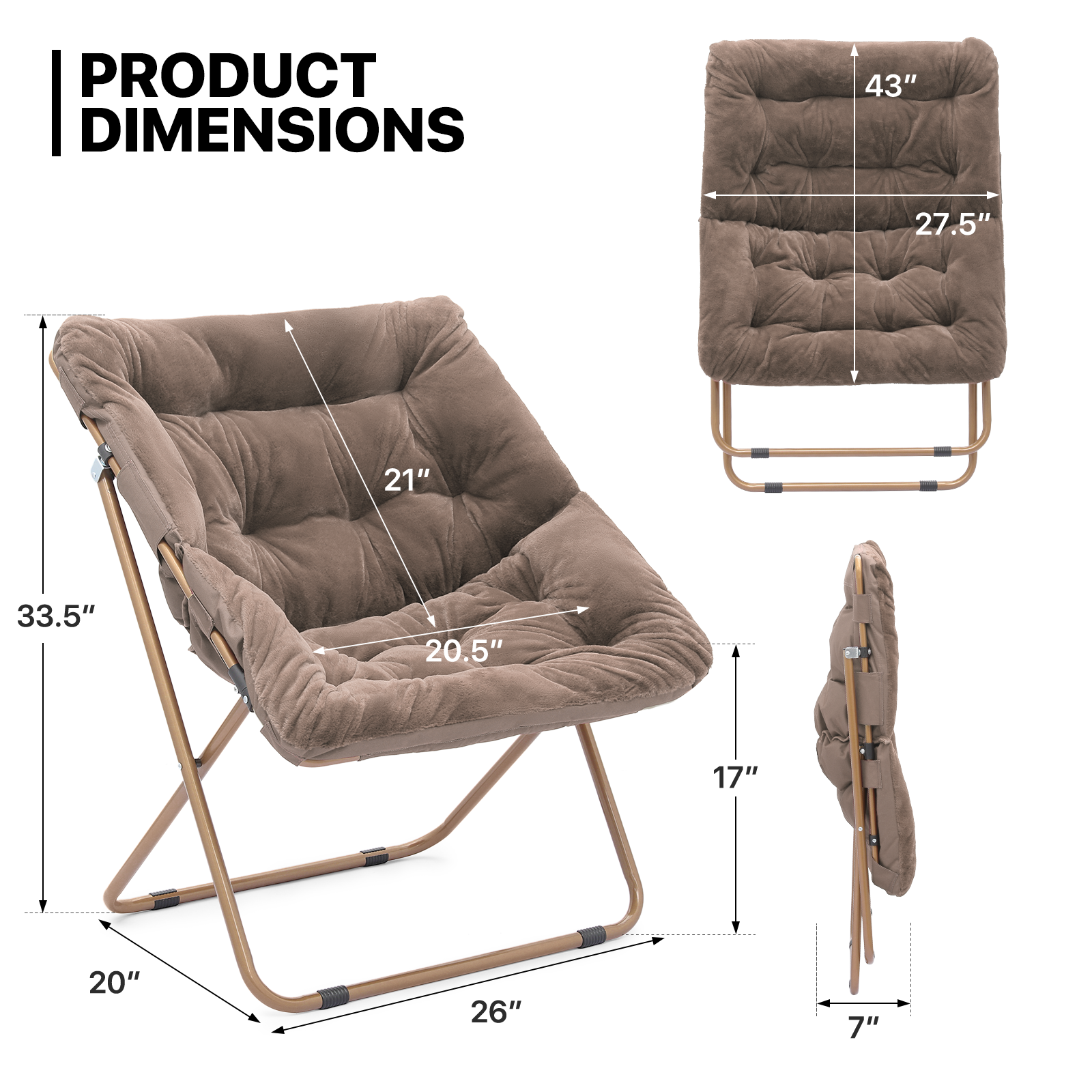 Foldable Saucer Cozy Lounge Chair Living Room Oversized Soft Comfy Faux Fur Seat