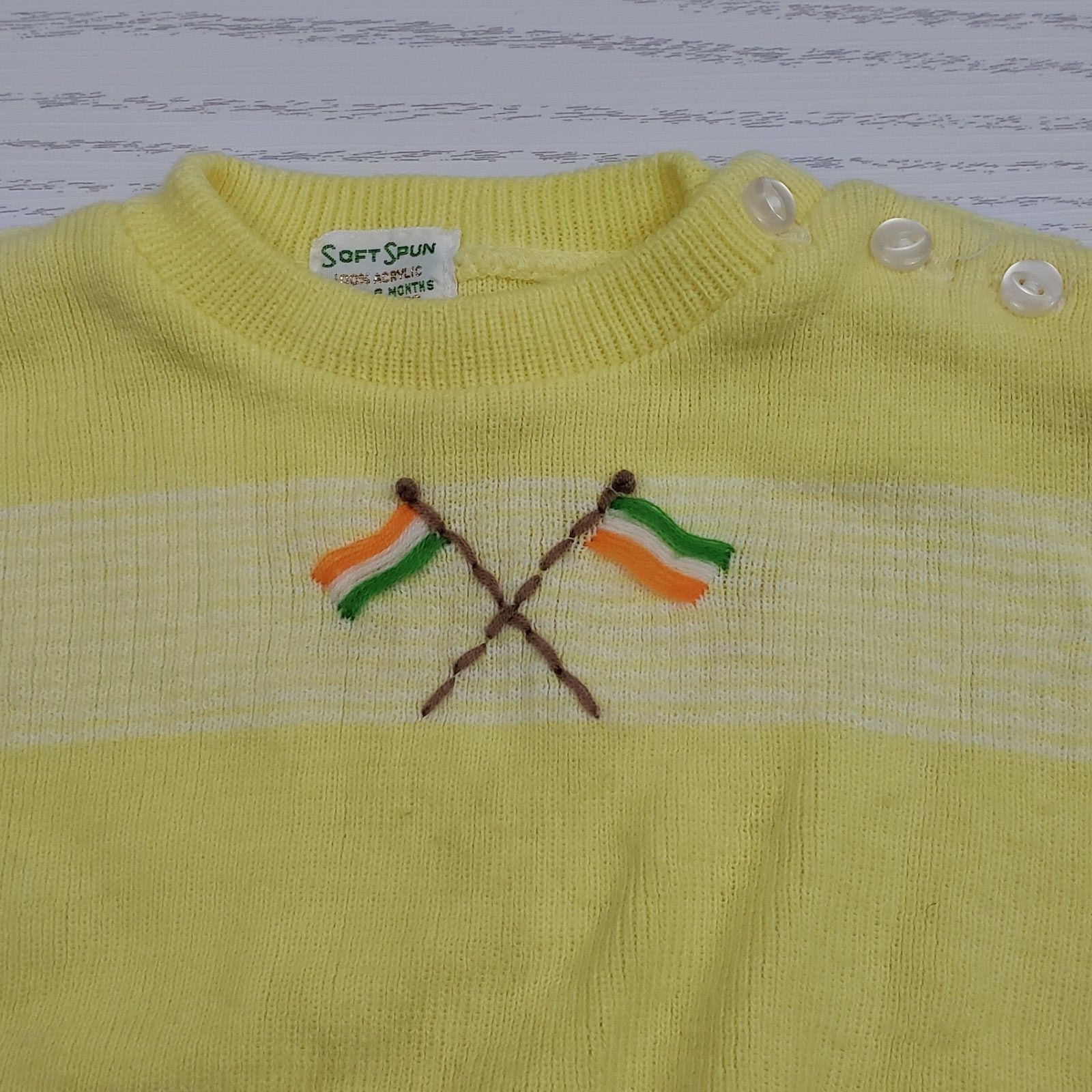 Soft Spun Baby Boy Vintage Sweater 9 Months Yellow Short Sleeve Acrylic 1980s