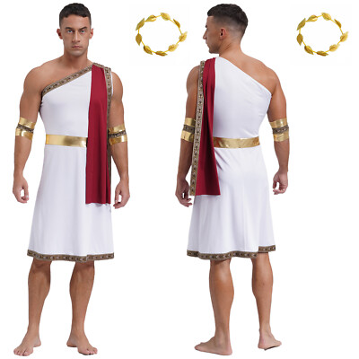 Men's Dress Up Fancy Dresses Party Robe Tunic Toga With Headwear Roman Costume