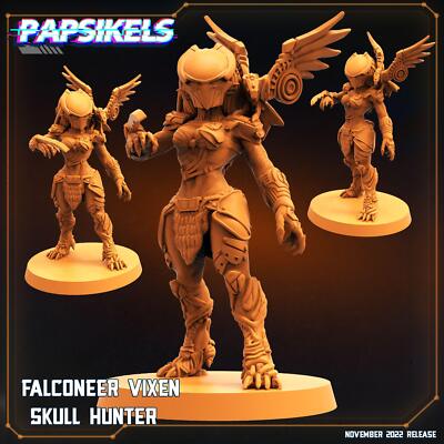3D Printed Papsikels Cyberpunk Sci-Fi Falconeer Vixen Skull Hunter - 28mm 32mm
